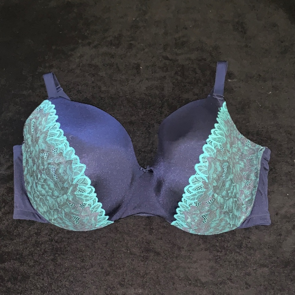 EUC! Cacique Smooth Balconette Bra size 46F Navy Blue / Turquoise